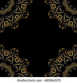 Seamless pattern or frame with baroque ornamental elements on dark background. Vector illustration for web or print design, can be used for fabric, invitations, wallpapers, scrap-booking.