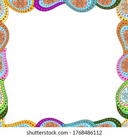Seamless pattern. Frame doodle. Illustration in blue, white and yellow colors. Vector element template.
