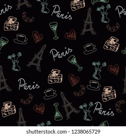 seamless pattern with france objects memories