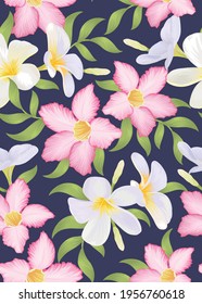 Seamless pattern of Frangipani flower or Plumeria background template. Vector set of floral element for wedding invitations, greeting card, brochure, banners and fashion design.