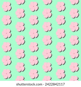 Ein nahtloses Muster Frangipani auf grünem Hintergrund in einem minimalblumengeschmornem Frühjahrskonzept, Vektor