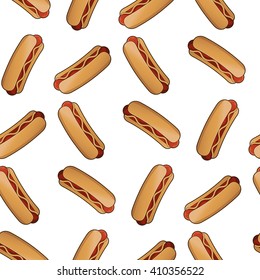 Seamless pattern frankfurter hotdog design illustration