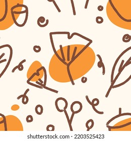 Seamless pattern Freehand Autumn and flowers that convey nature, concept, and vector line.