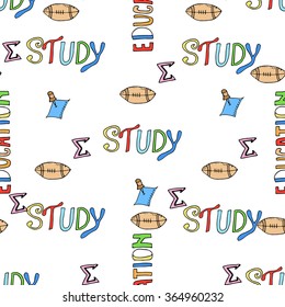 Seamless pattern of Freehand drawing school items on the blackboard. Back to School. 