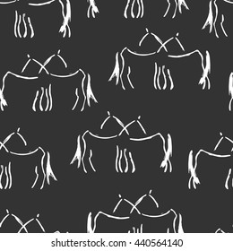 Seamless pattern with freehand horses. Vector illustration. A couple of horses calmly standing together. Stylized ink animal