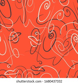 Seamless pattern with freehand lines. Man faces 