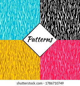 Seamless pattern from freehand lines on a light blue, yellow, pink, black and white background. Abstract background.