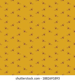 Seamless pattern of freehand sketch of flying bees, drawn and digitized, in two colors. Vector illustration for fashion, package design, wallpaper, textile, fabric, wrapping paper.