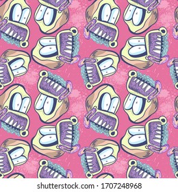 Seamless pattern with freehand strange heads.