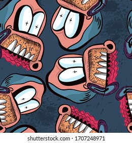 Seamless pattern with freehand strange heads.