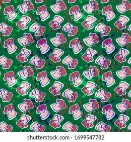 Seamless pattern with freehand vector boy heads.