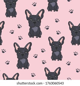 Seamless pattern with French bulldog. Background for textile, fabric, kids, wrapping paper, socks, and other design.