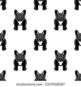 Seamless pattern with french bulldog breed dog on white background.