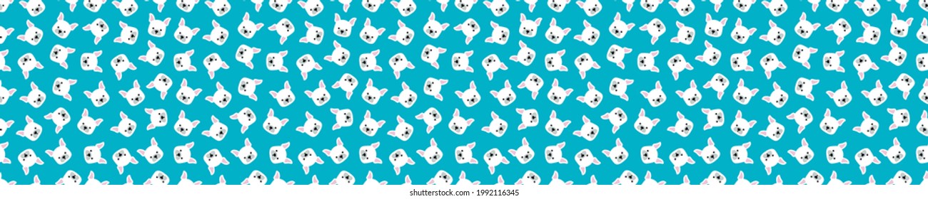 Seamless pattern with French Bulldog heads. Cute and childish design for fabric, textile, wallpaper, bedding, swaddles toys or gender-neutral apparel.