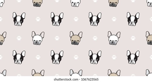 A seamless pattern french bulldog pug dog paw vector isolated background wallpaper repeat doodle