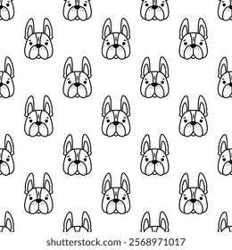 Seamless pattern with French bulldog puppy. Cute design. Vector illustration. Dog. Funny french bulldog puppy. Cute background texture