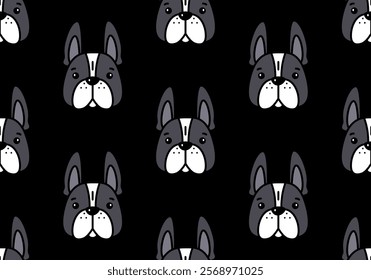 Seamless pattern with French bulldog puppy. Cute design. Vector illustration. Dog. Funny french bulldog puppy. Cute background texture