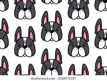 Seamless pattern with French bulldog puppy. Cute design. Vector illustration. Dog. Funny french bulldog puppy. Cute background texture