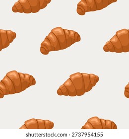Seamless pattern with a French croissant on a white background. Vector background illustration for cafes, bistros, restaurants, and menus.
