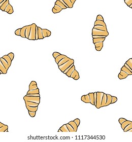 Seamless pattern with french croissants. Hand drawn bakery pattern. Vector illustration. Modern Vector illustration fashion.