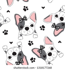 seamless pattern with french dog puppy vector illustration