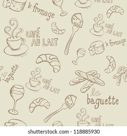 Seamless pattern with french food