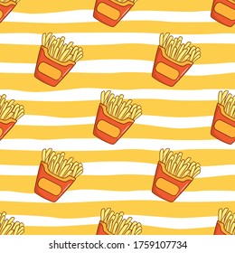 seamless pattern of french fries with doodle style