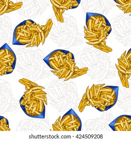 seamless pattern french fries scetch in color