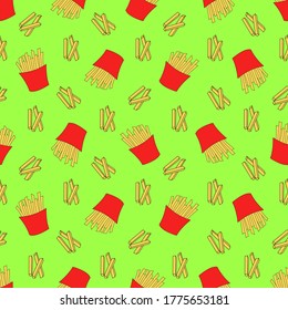 Seamless pattern french fries. Vector flat illustration.