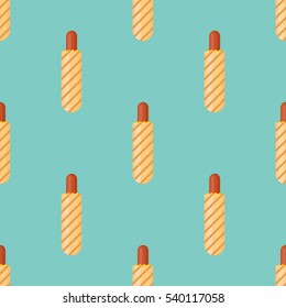 Seamless pattern with french hot dog. Vector texture.