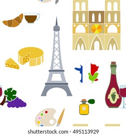 Seamless pattern with  french icons  for your design