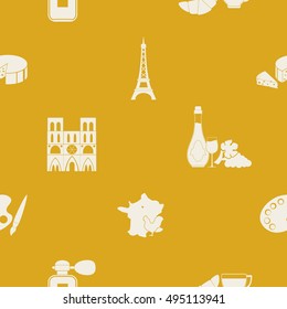 Seamless pattern with  french icons  for your design