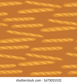 Patrón sin inconvenientes con panes franceses. Cocina, horneado, pan, productos de panadería. Baguette francesa realista sobre un fondo marrón. Ilustración vectorial de la comida para tienda, etiqueta de la casa de pan, menú o diseño de embalaje.