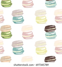 Seamless Pattern with French Macaroons. White background.