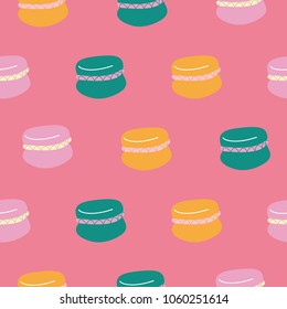 Seamless pattern. French pastry. Macaroons cakes. Vector illustration.