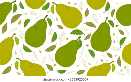 Seamless pattern with fresh apples and leaves. Flat design vector illustration.