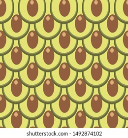 Seamless pattern with fresh avocado. Colorful illustration, raw food vector. Design background with vegetables. Decorative wallpaper, good for printing