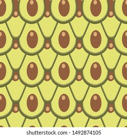 Seamless pattern with fresh avocado. Colorful illustration, raw food vector. Design background with vegetables. Decorative wallpaper, good for printing