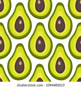 Seamless pattern with fresh avocado, hand drawn backdrop, print. Colorful illustration, raw food vector. Overlapping background with vegetables. Decorative wallpaper, good for printing