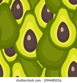 Seamless pattern with fresh avocado, hand drawn backdrop, print. Colorful illustration, raw food vector. Overlapping background with vegetables. Decorative wallpaper, good for printing
