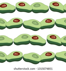 Seamless pattern with fresh avocado, hand drawn backdrop, print. Colorful illustration, raw food vector. Overlapping background with vegetables. Decorative wallpaper, good for printing