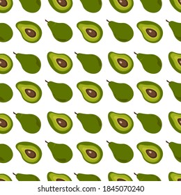 Seamless pattern with fresh avocado, hand drawn backdrop, print. Colorful illustration, raw food vector. Overlapping background with fruits. Decorative wallpaper, good for printing