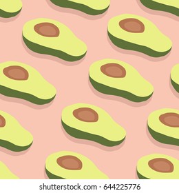 Seamless pattern with fresh avocado, hand drawn icons set. Colorful illustration, raw food vector. Design background with vegetables mix. Decorative wallpaper, good for printing