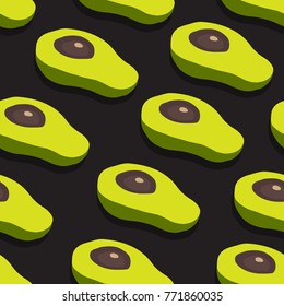 Seamless pattern with fresh avocado, hand drawn backdrop. Colorful illustration, raw food vector. Overlapping background with vegetables. Decorative wallpaper, good for printing