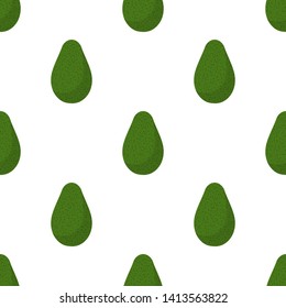 Seamless pattern with fresh avocado isolated on white background. Organic food. Cartoon style. Vector illustration for design, web, wrapping paper, fabric, wallpaper.