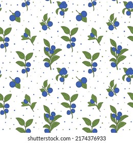 Seamless pattern with fresh blueberries, blueberry bushes. Pattern for textiles, wrapping paper. Vector graphics