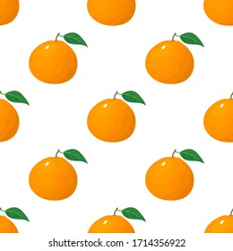 Nahtloses Muster mit frischem, hellexotischem Volltangerin oder Mandarin einzeln auf weißem Hintergrund.Sommerfrüchte für gesunden Lebensstil. Bio-Früchte. Vektorgrafik für jedes Design.