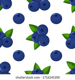 Seamless Pattern With Fresh Bright Exotic Blueberries On White Background. Summer Fruits For Healthy Lifestyle. Organic Fruit. Cartoon Style. Vector Illustration For Any Design.