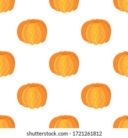 Seamless pattern with fresh bright exotic peeled tangerine or mandarin isolated on white background. Summer fruits for healthy lifestyle. Organic fruit. Vector illustration for any design.
