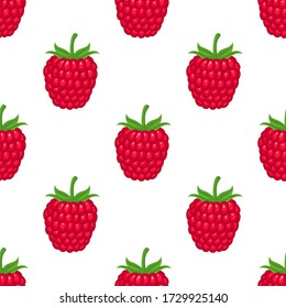 Patrón sin foco con frescura de frambuesa entera exótica sobre fondo blanco. Frutos de verano para un estilo de vida saludable. Fruta orgánica. Estilo de caricatura. Ilustración vectorial para cualquier diseño.